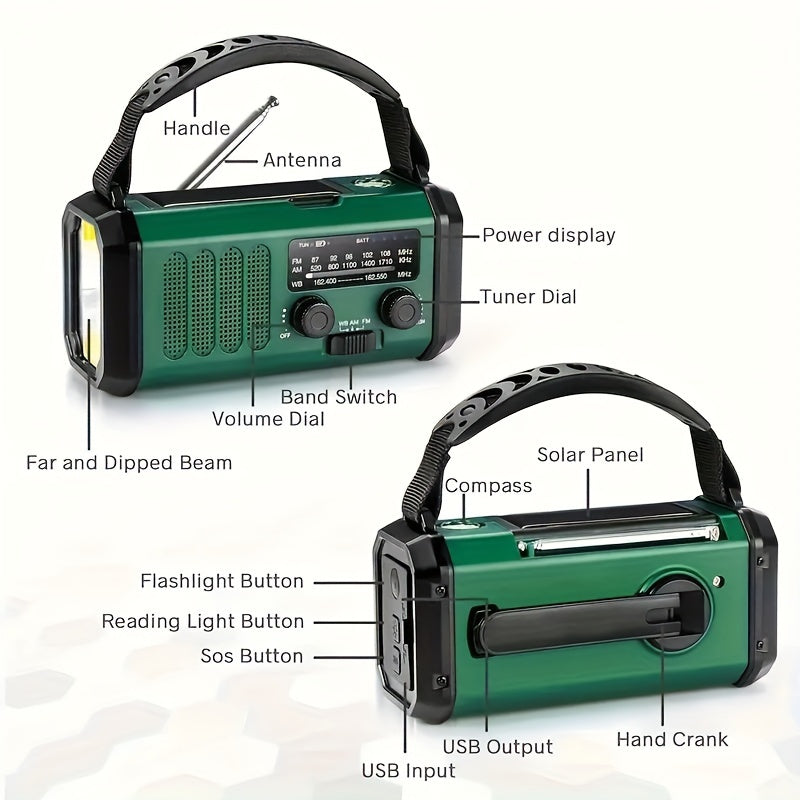 StormMate X10 Radio di emergenza con power bank da 10.000 mAh | Solare, manovella & USB-C | Luce LED, allerta SOS & bussola | AM/FM/NOAA