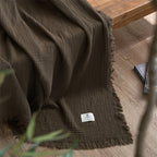 OLIVEBREEZE – Coperta Leggera in Garza di Cotone a 4 Strati con Frange Eleganti