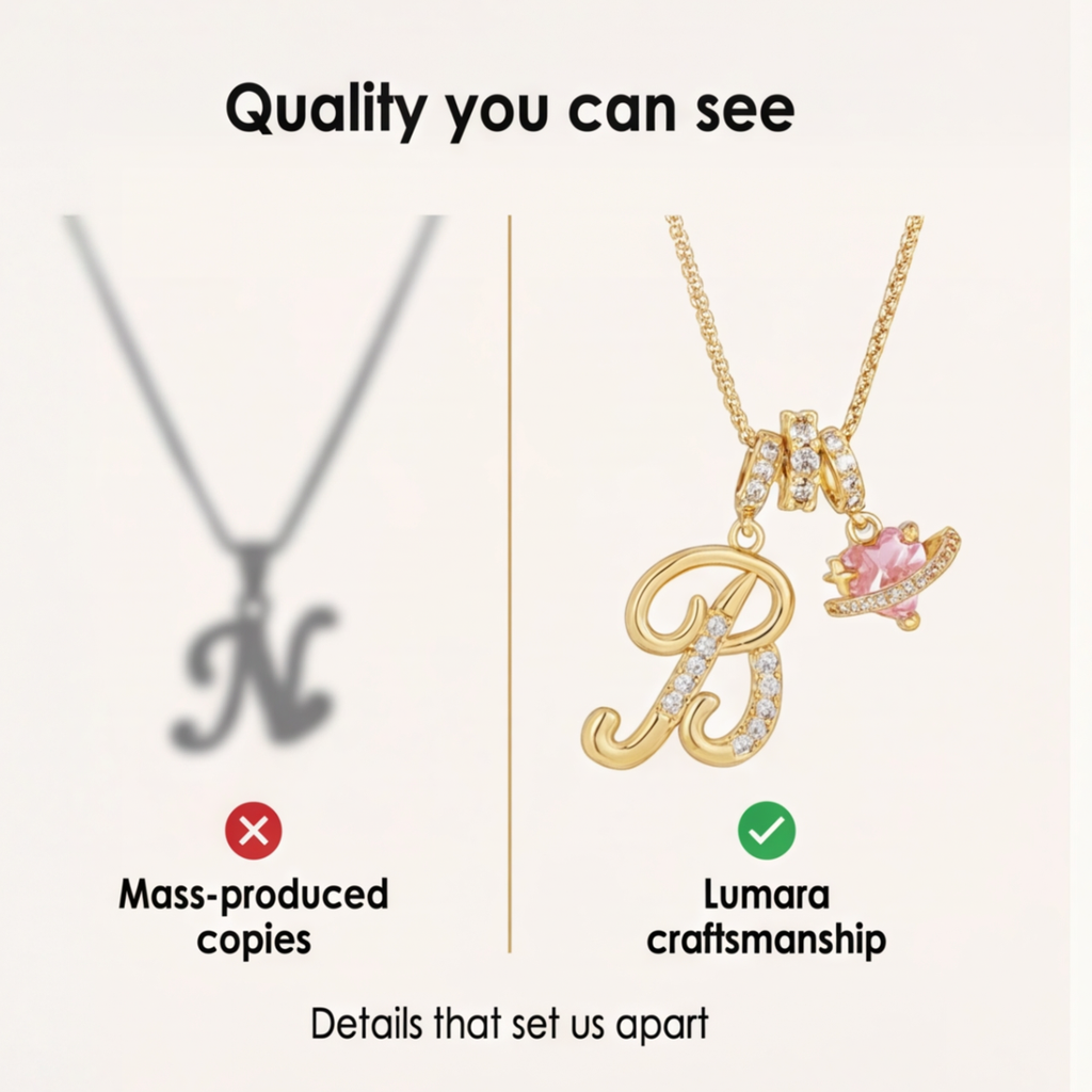 LUMARA – Collana con Iniziale a 3 Strati con Zircone a Forma di Cuore Rosa