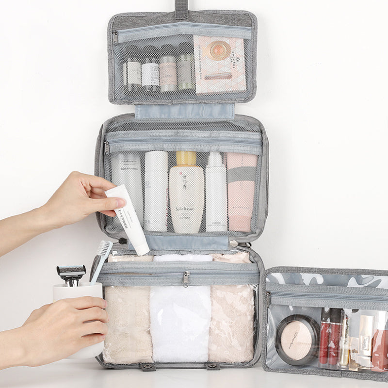 Travelique Organizer da Viaggio per Cosmetici | Compatto e Resistente all'Acqua | Con 4 Scomparti e Gancio a 360° | Per Donne e Uomini