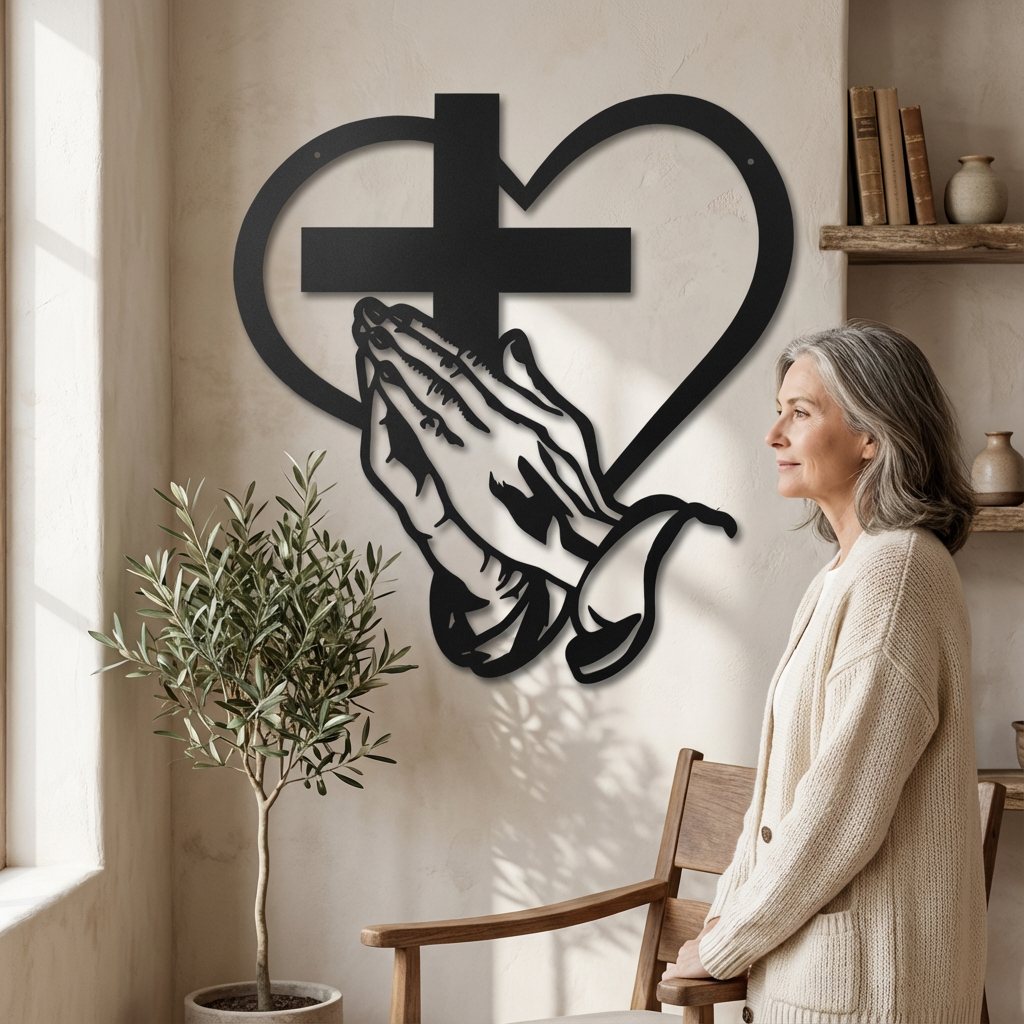 Verita - Decorazione da parete in metallo con cuore e croce cristiana