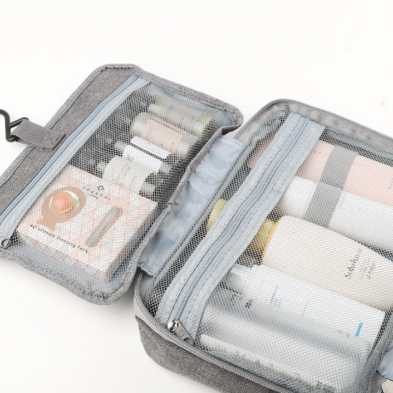 Travelique Organizer da Viaggio per Cosmetici | Compatto e Resistente all'Acqua | Con 4 Scomparti e Gancio a 360° | Per Donne e Uomini