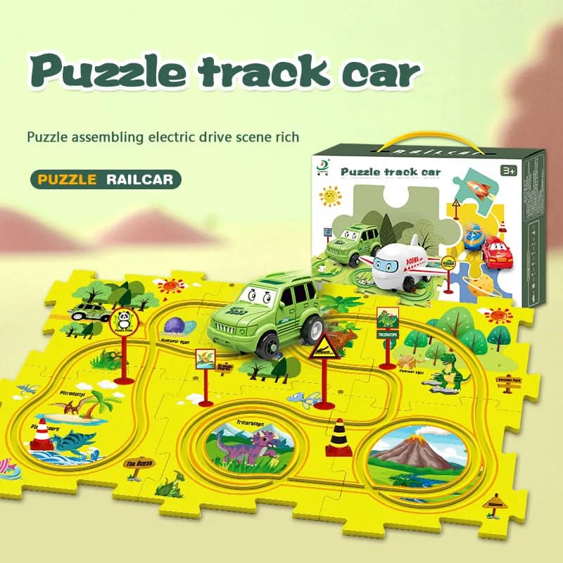 Puzzle educativo con circuiti di veicoli elettrici