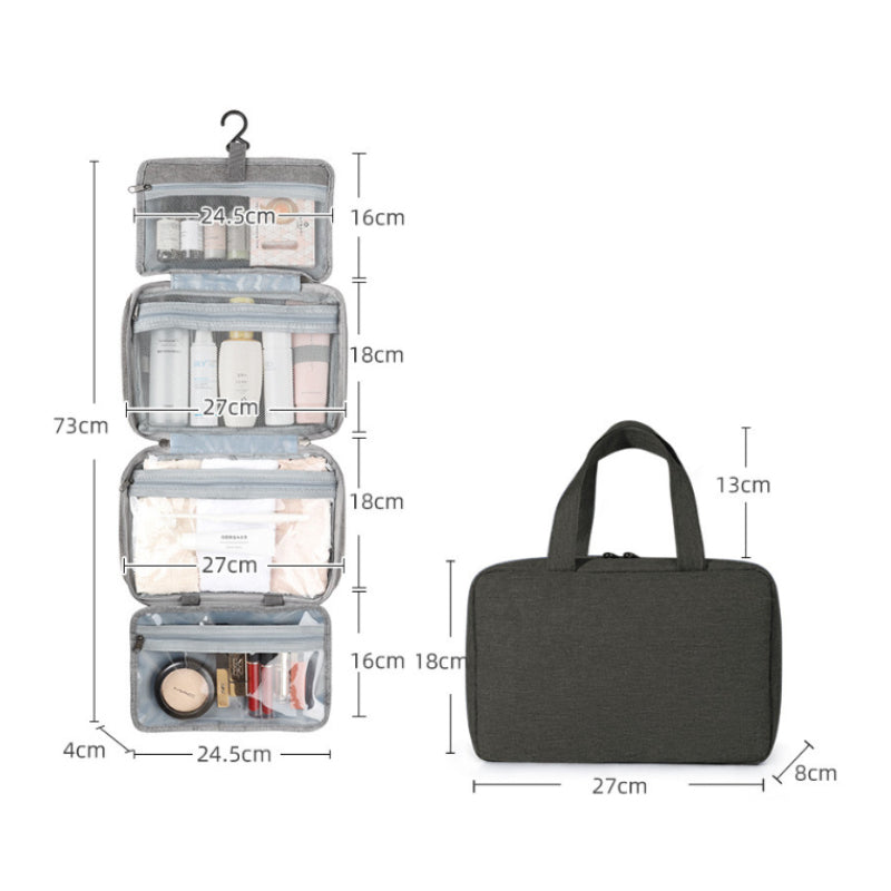 Travelique Organizer da Viaggio per Cosmetici | Compatto e Resistente all'Acqua | Con 4 Scomparti e Gancio a 360° | Per Donne e Uomini