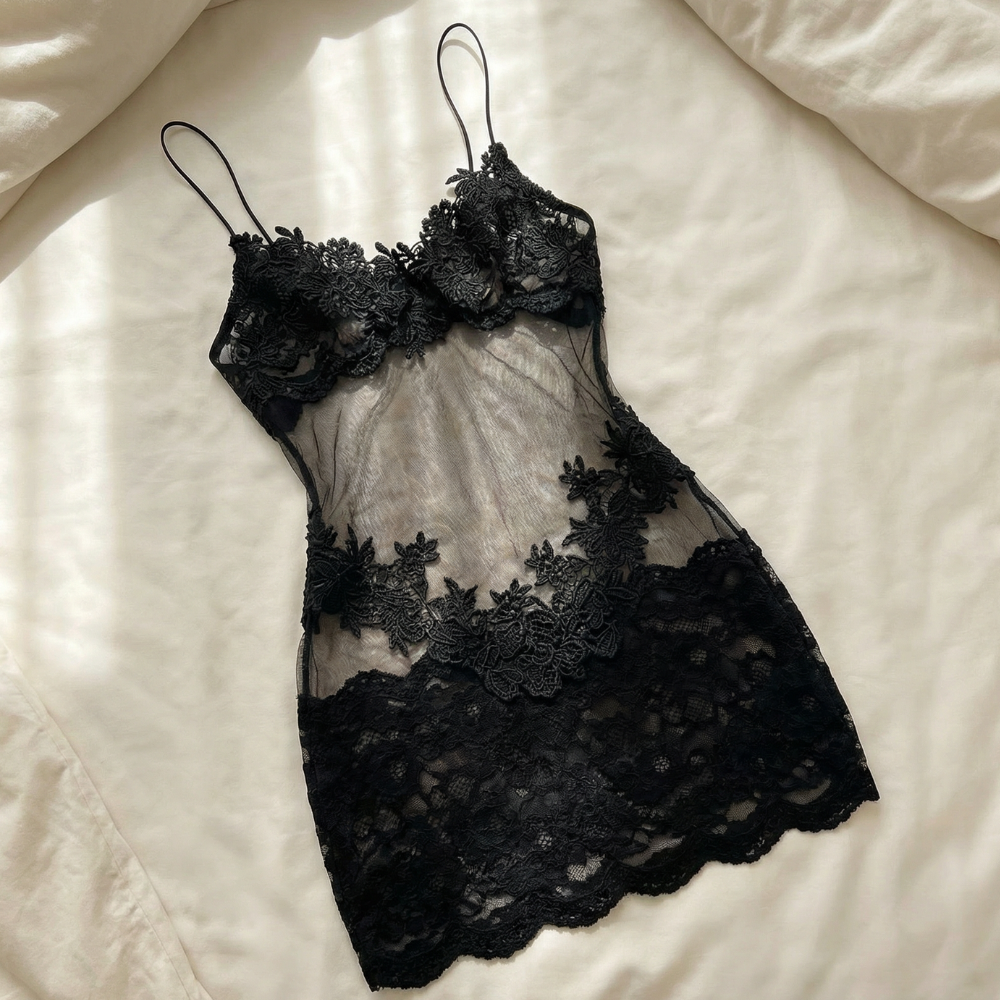 Velaire - Abito sottoveste in pizzo ricamato trasparente da donna