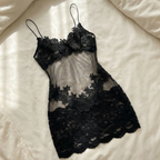 Velaire - Abito sottoveste in pizzo ricamato trasparente da donna