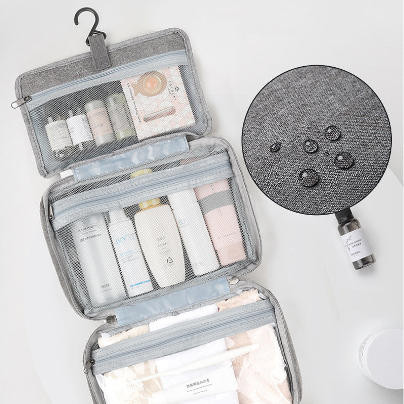 Travelique Organizer da Viaggio per Cosmetici | Compatto e Resistente all'Acqua | Con 4 Scomparti e Gancio a 360° | Per Donne e Uomini