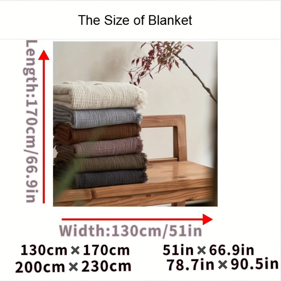 OLIVEBREEZE – Coperta Leggera in Garza di Cotone a 4 Strati con Frange Eleganti