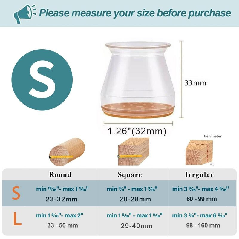 Tappi per Gambe di Sedia in Silicone Trasparente con Feltro Integrato