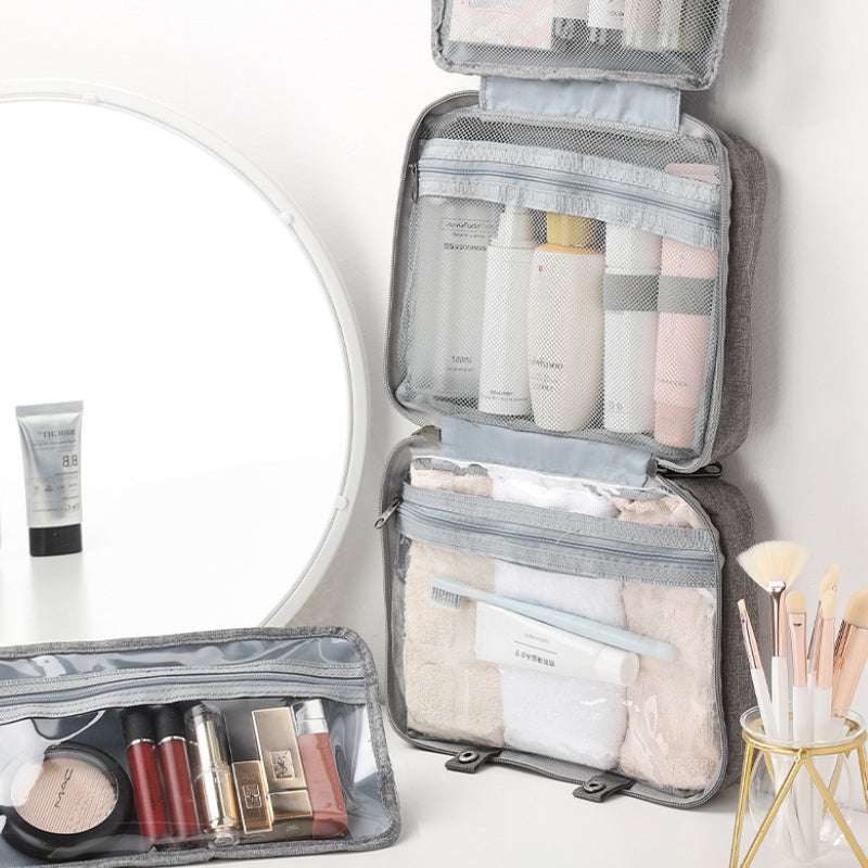 Travelique Organizer da Viaggio per Cosmetici | Compatto e Resistente all'Acqua | Con 4 Scomparti e Gancio a 360° | Per Donne e Uomini