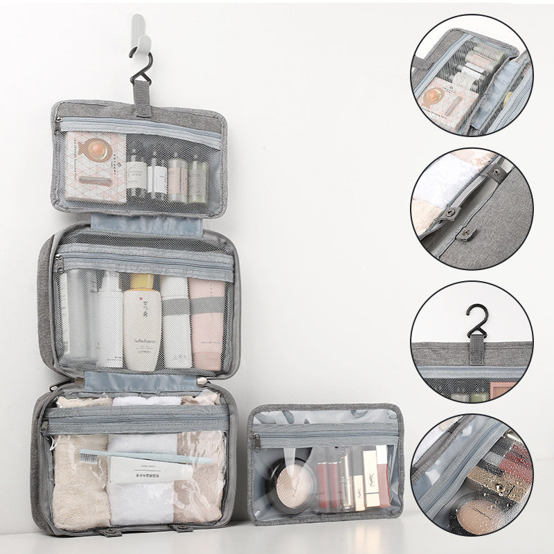 Travelique Organizer da Viaggio per Cosmetici | Compatto e Resistente all'Acqua | Con 4 Scomparti e Gancio a 360° | Per Donne e Uomini