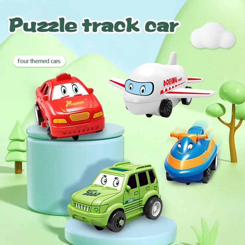 Puzzle educativo con circuiti di veicoli elettrici