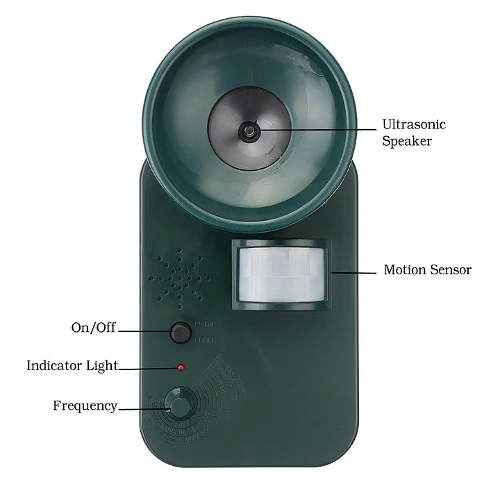 Repellente per animali a ultrasuoni senza fili da esterno 5000 sqft 9V DC per allontanare vari animali