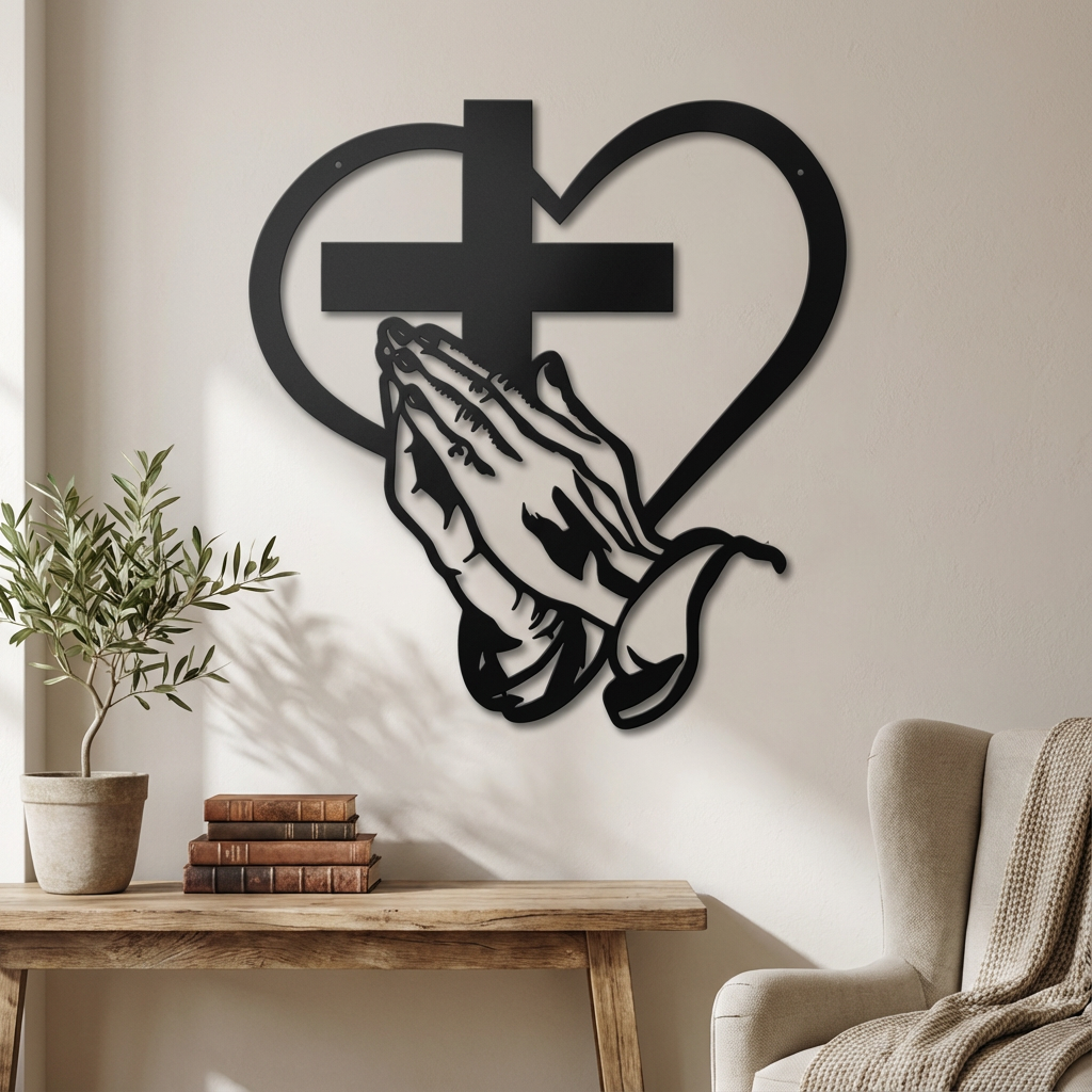 Verita - Decorazione da parete in metallo con cuore e croce cristiana