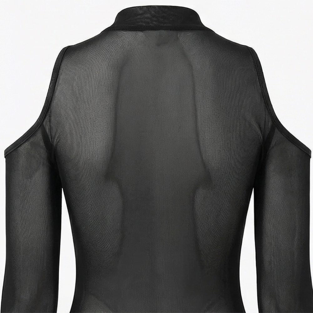 Velara - Abito in rete ricamato con spalle scoperte per donna