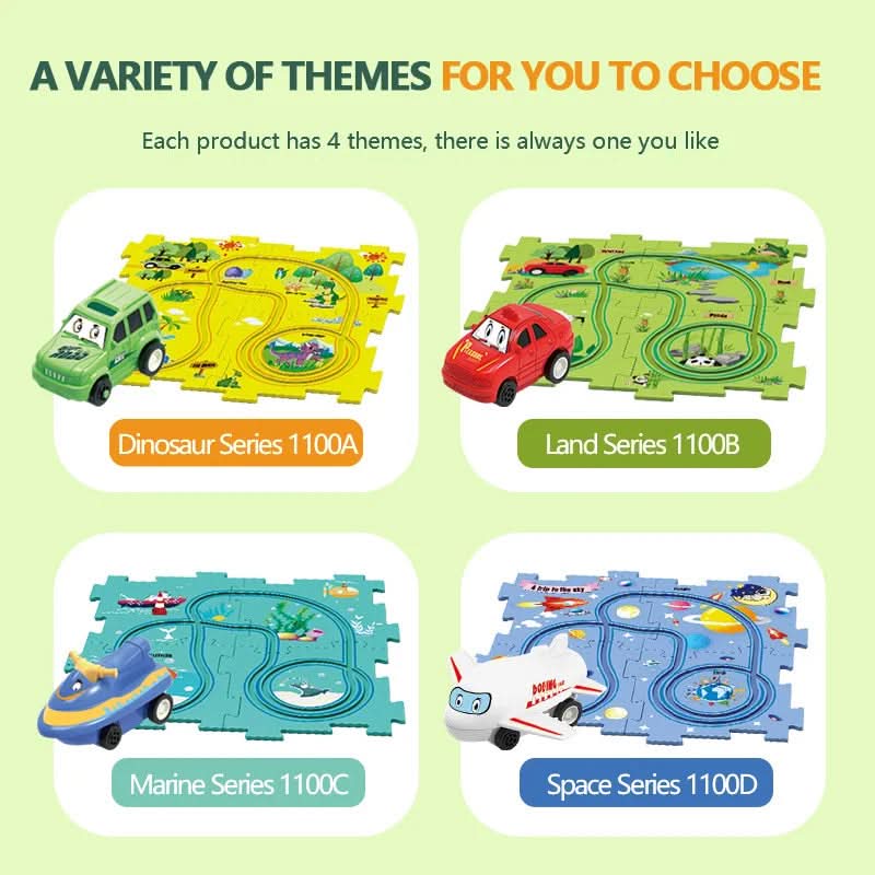 Puzzle educativo con circuiti di veicoli elettrici