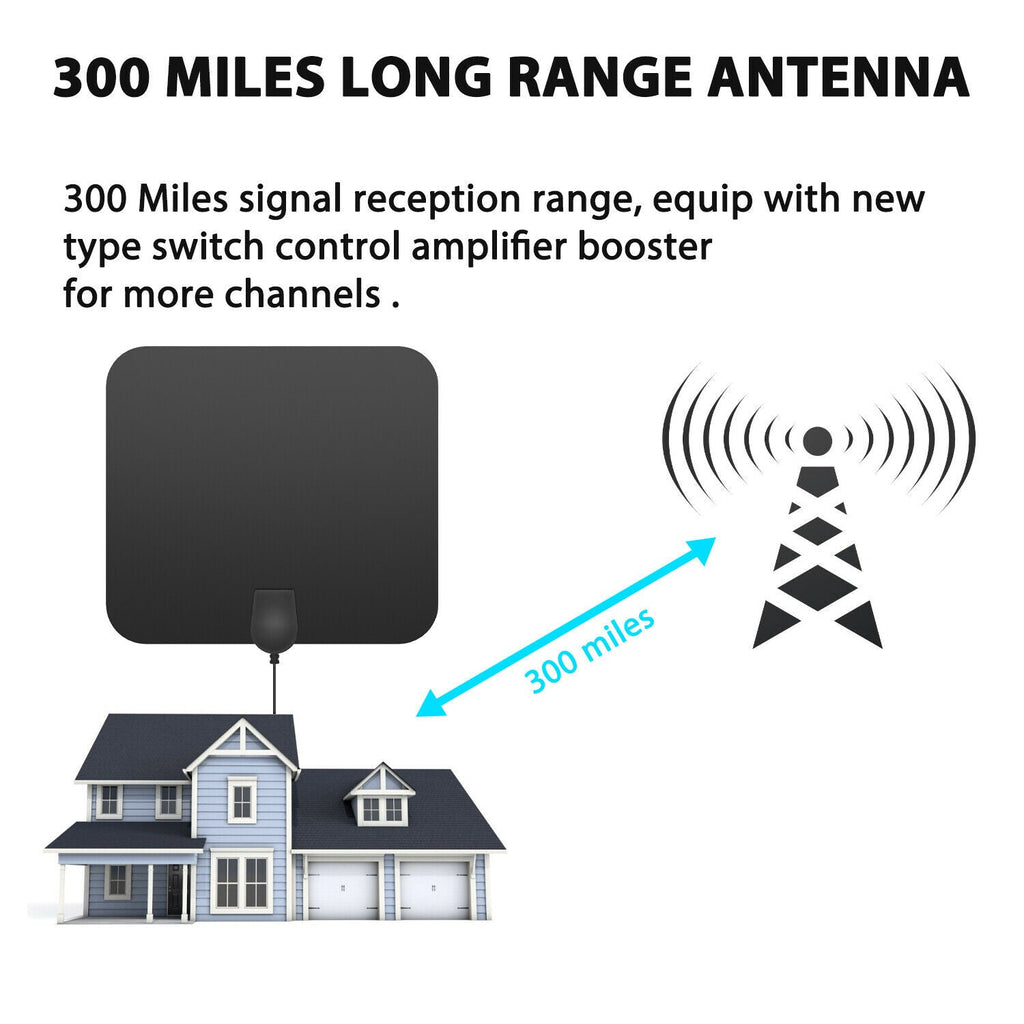 Antenna HDTV Digitale Amplificata Indoor da 300 Miglia con Amplificatore di Segnale