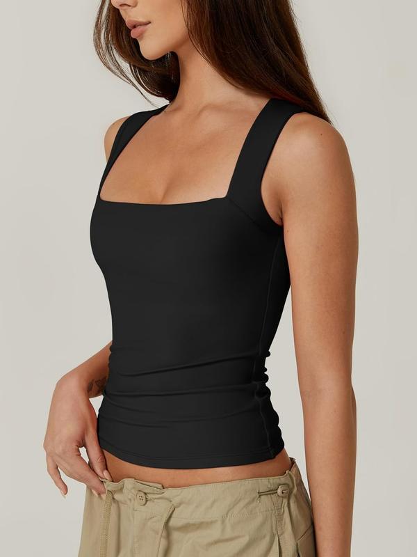 Top senza maniche con scollatura quadrata da donna – Morbido, elastico e chic