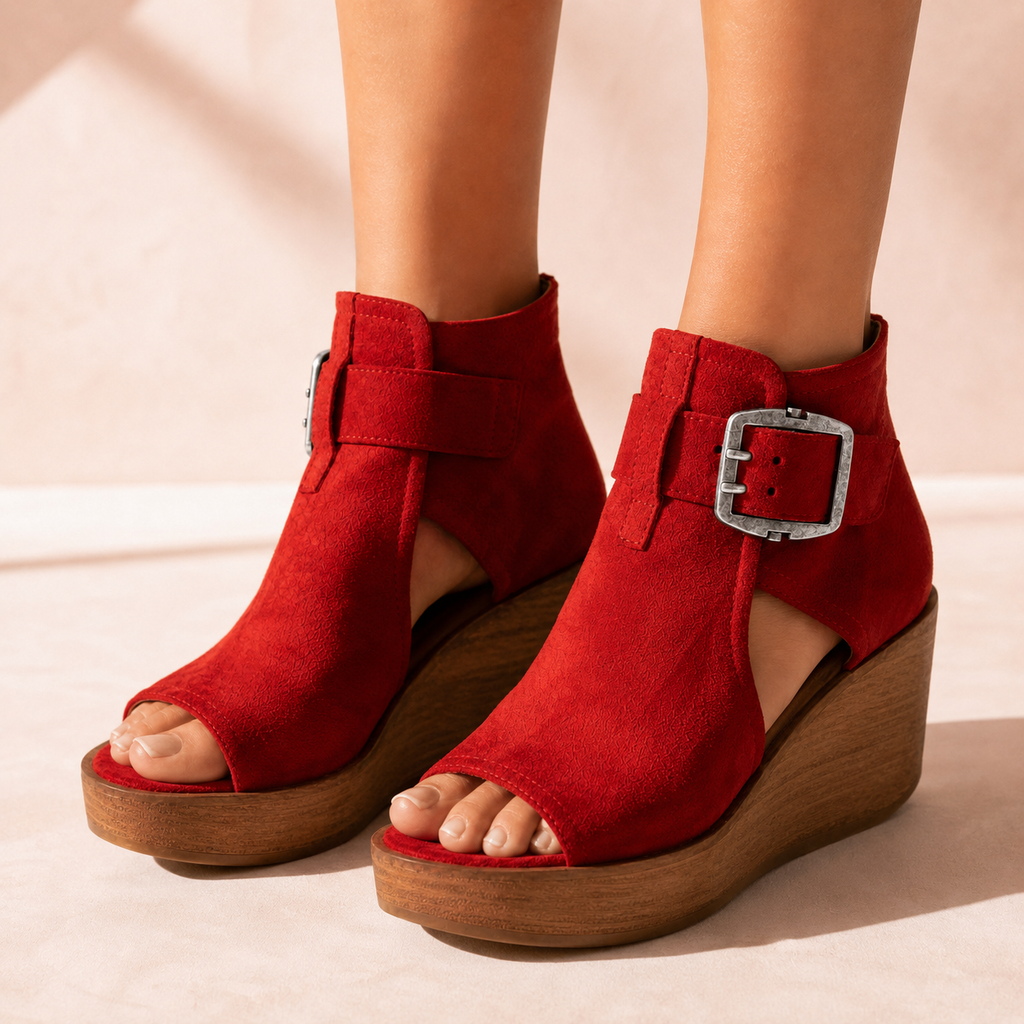 Elsera – Wedge con punta aperta e dettaglio fibbia