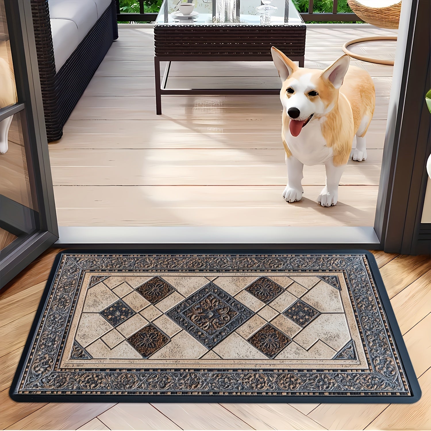 STYLEHAVEN - Tappeto d'ingresso con bordo geometrico lavabile in lavatrice