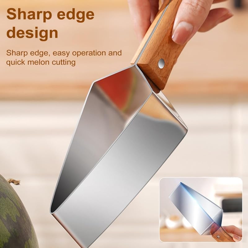 slicer per anguria a tre lame con manico in legno