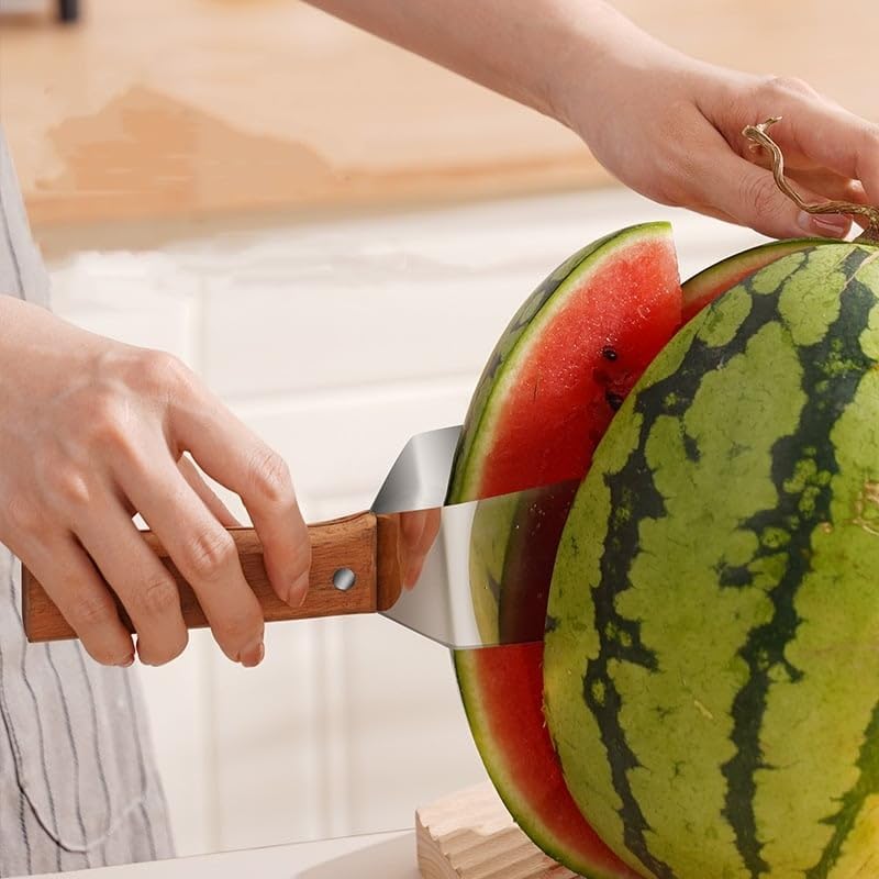 slicer per anguria a tre lame con manico in legno