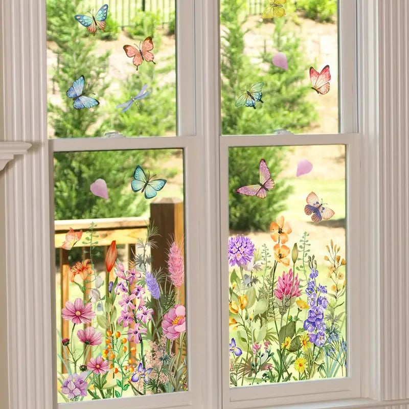✨ULTIMO GIORNO: 70% DI SCONTO! - 💐 Adesivo per Finestra con Bouquet Floreale Colorato 🖼️ (Rimovibile senza lasciare segni)