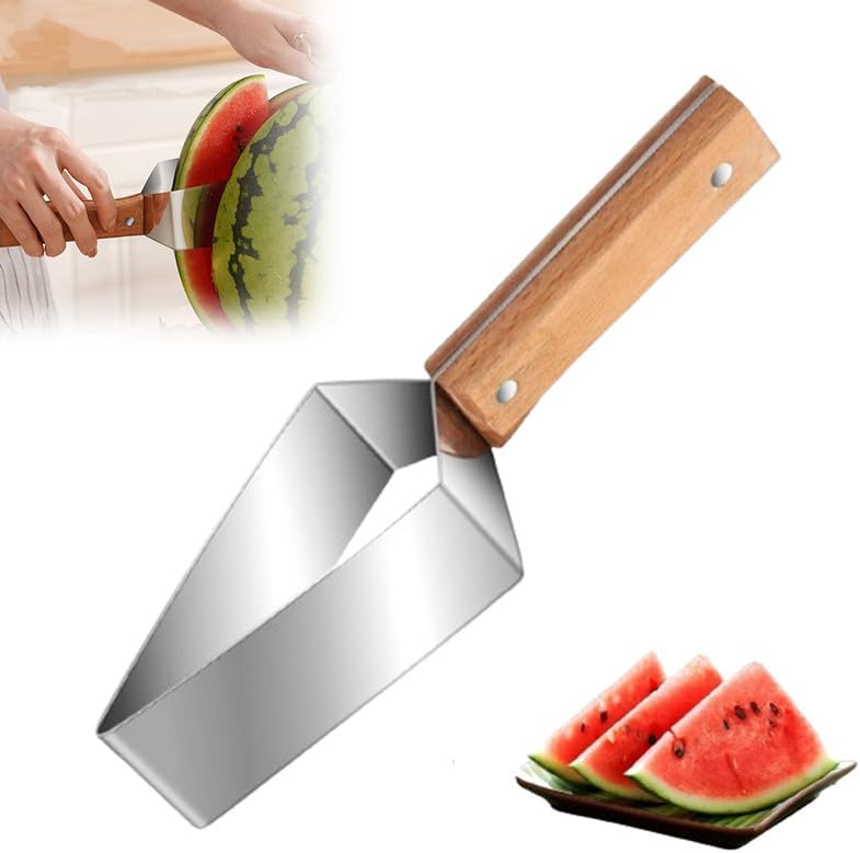 slicer per anguria a tre lame con manico in legno