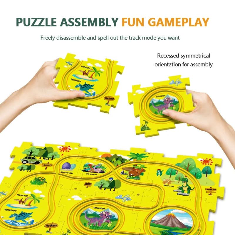 Puzzle educativo con circuiti di veicoli elettrici