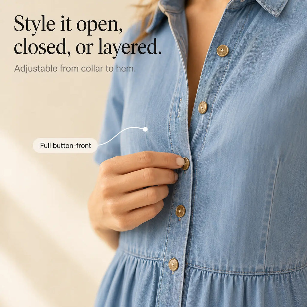 Soléa – Abito Camicia da Donna con Tasche, Midi A-Line