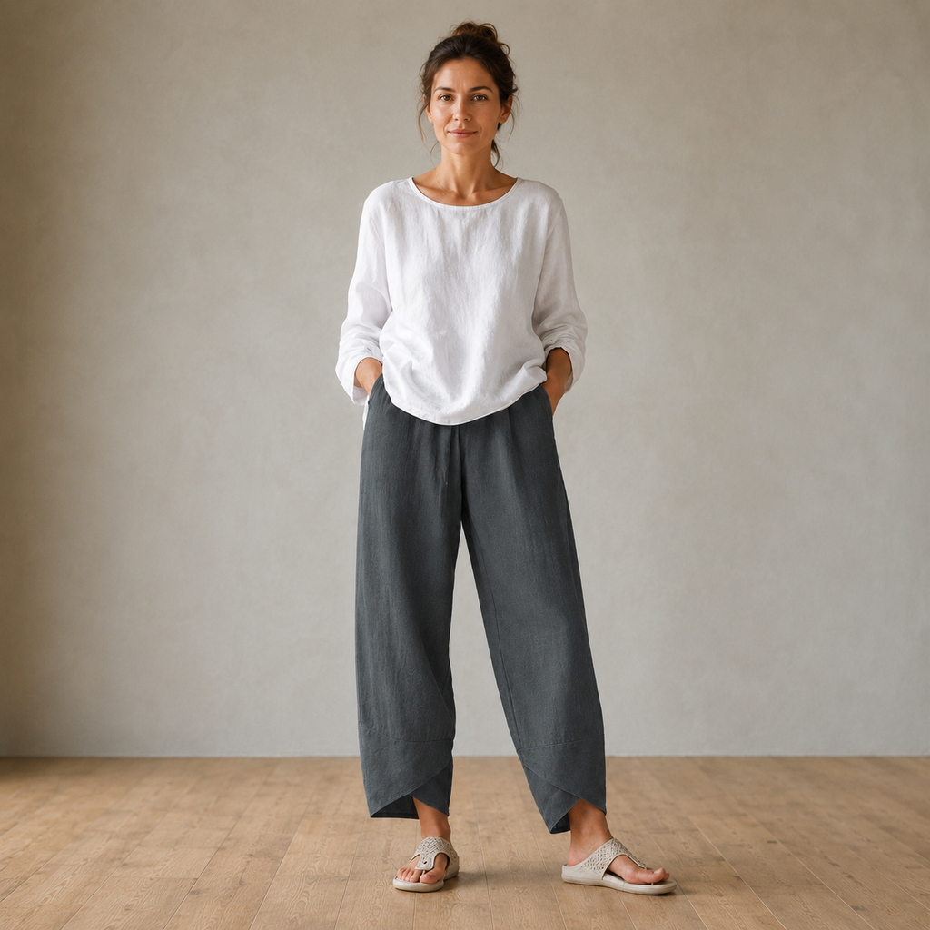 Solivia – Pantaloni larghi cropped con orlo a tulipano e tasche