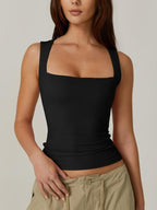 Top senza maniche con scollatura quadrata da donna – Morbido, elastico e chic