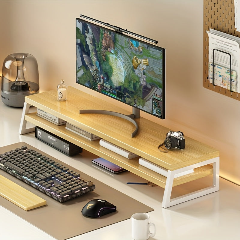 MODERNLIFT - Supporto per Monitor in Legno Salvaspazio con Ripostiglio, Struttura in Metallo Resistente