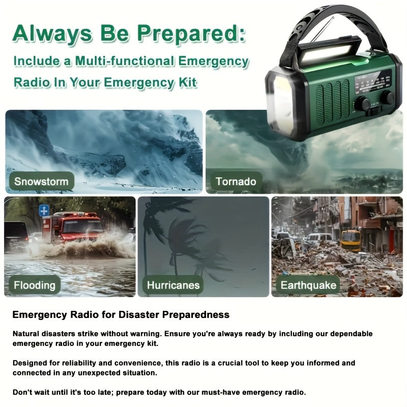 StormMate X10 Radio di emergenza con power bank da 10.000 mAh | Solare, manovella & USB-C | Luce LED, allerta SOS & bussola | AM/FM/NOAA