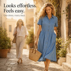 Soléa – Abito Camicia da Donna con Tasche, Midi A-Line