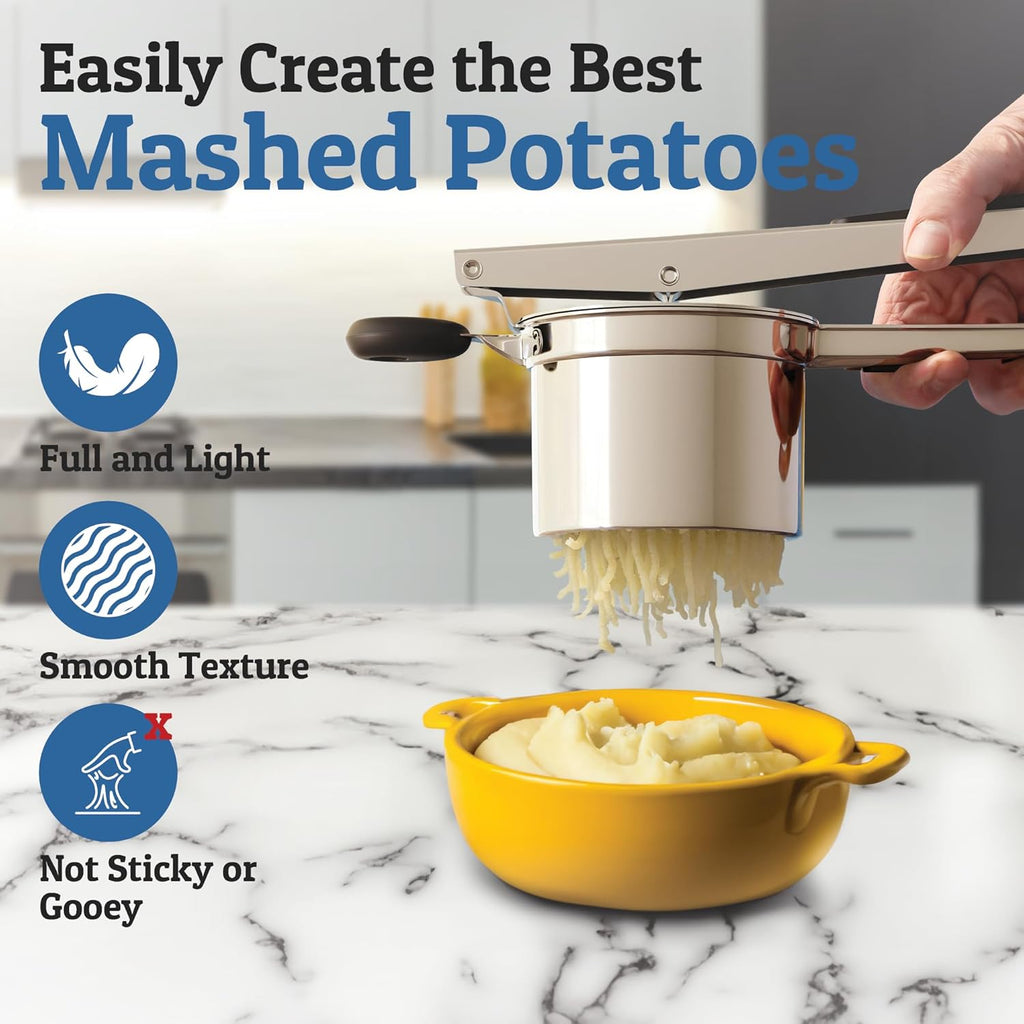 PureMasher Pro Pressa per Patate in Acciaio Inossidabile 15oz | Capacità Extra Grande | Per Purè, Verdure e Frutta | Senza Grumi e Robusta