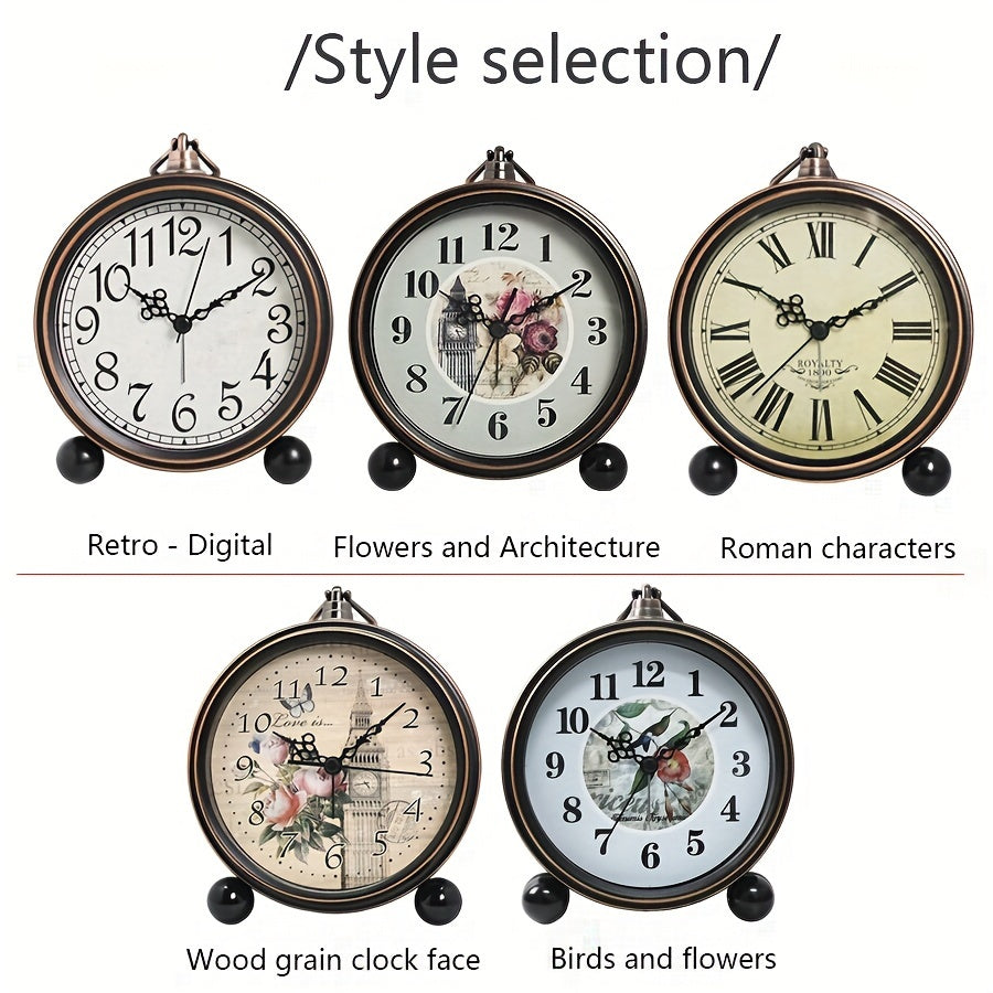 ELEGANTIME - Orologio da Comodino Vintage in Metallo Europeo con Allerta Silenziosa e Grande Display Analogico