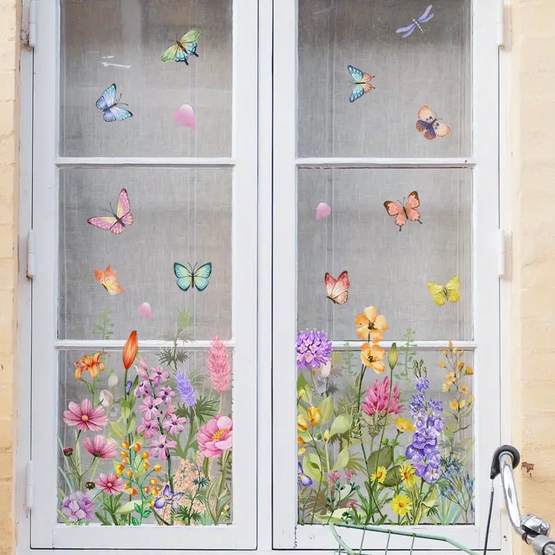 ✨ULTIMO GIORNO: 70% DI SCONTO! - 💐 Adesivo per Finestra con Bouquet Floreale Colorato 🖼️ (Rimovibile senza lasciare segni)