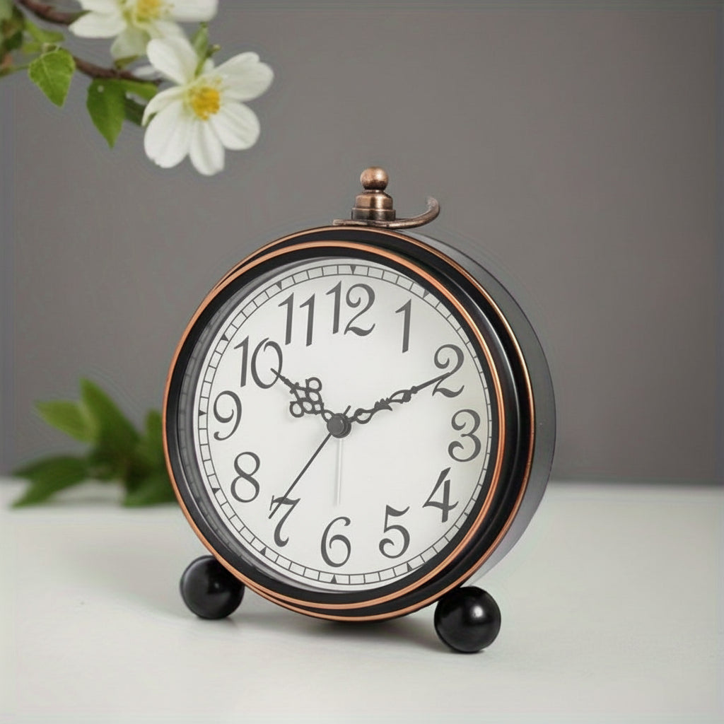ELEGANTIME - Orologio da Comodino Vintage in Metallo Europeo con Allerta Silenziosa e Grande Display Analogico