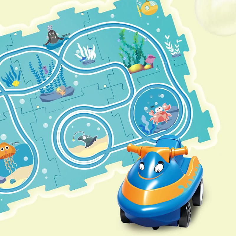 Puzzle educativo con circuiti di veicoli elettrici