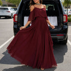 Solavia – Maxidress in chiffon simile con spalle scoperte per matrimoni ed eventi formali