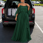Solavia – Maxidress in chiffon simile con spalle scoperte per matrimoni ed eventi formali