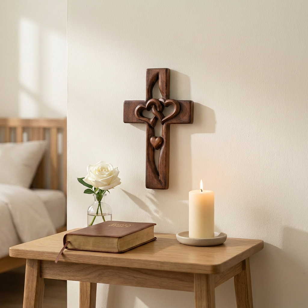 Everheart - Decorazione da parete a croce con cuore intrecciato
