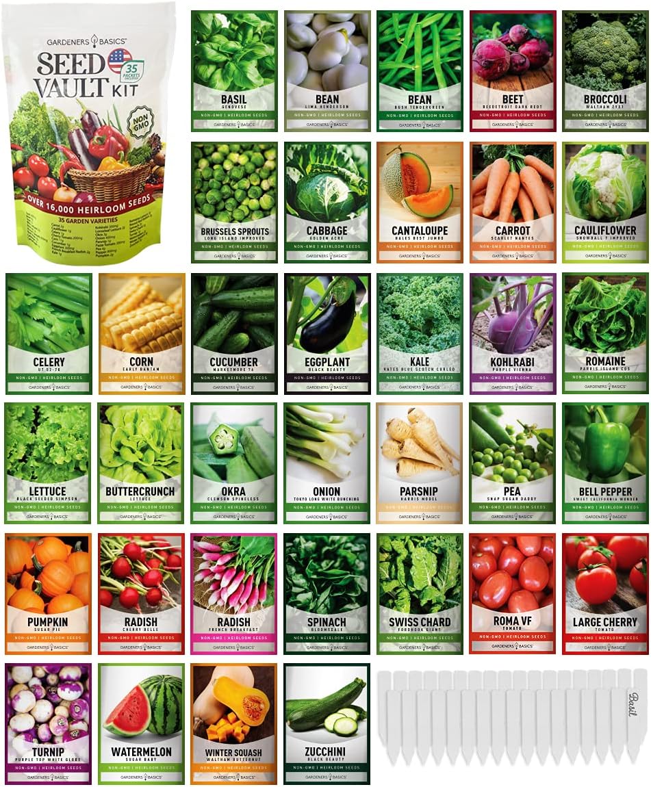 Kit di Vault di Semi da 35 Varietà – Semi Heirloom Non-OGM per Giardinaggio Domestico e Preparazione Emergente