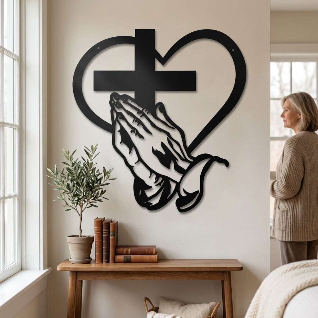 Verita - Decorazione da parete in metallo con cuore e croce cristiana