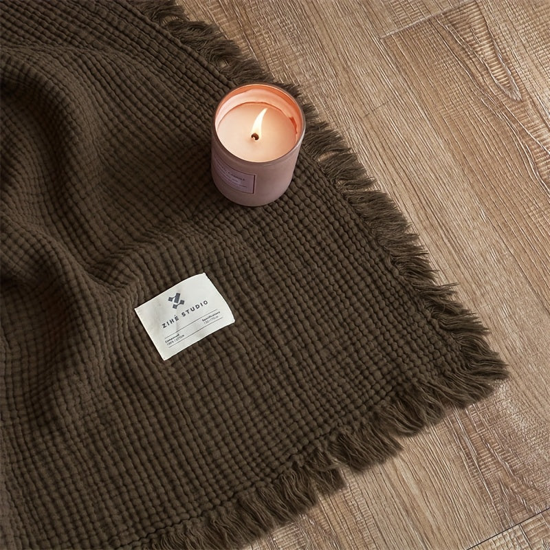 OLIVEBREEZE – Coperta Leggera in Garza di Cotone a 4 Strati con Frange Eleganti
