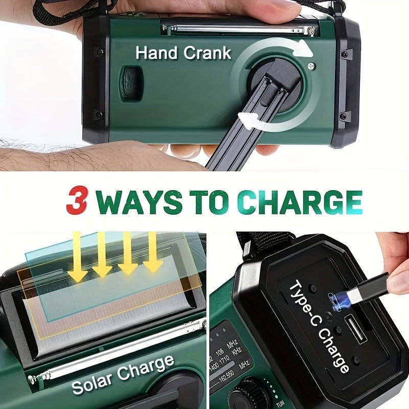 StormMate X10 Radio di emergenza con power bank da 10.000 mAh | Solare, manovella & USB-C | Luce LED, allerta SOS & bussola | AM/FM/NOAA