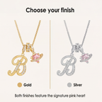 LUMARA – Collana con Iniziale a 3 Strati con Zircone a Forma di Cuore Rosa