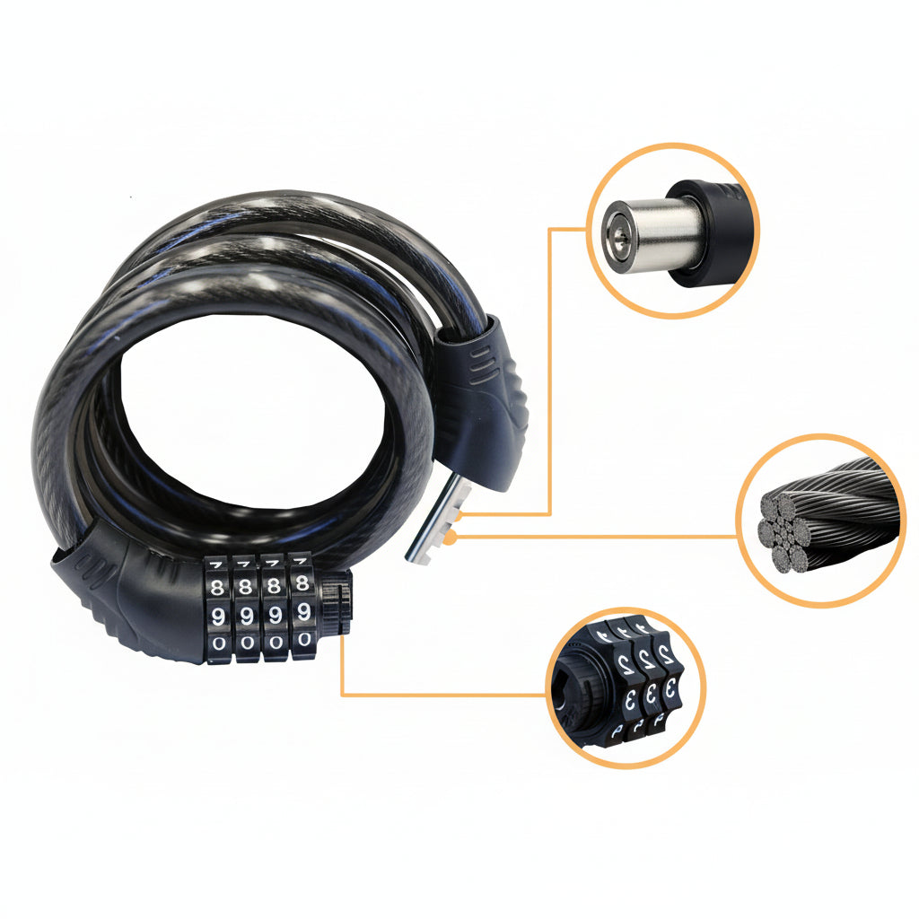 BIKEGUARD - Lucchetto di Sicurezza in Acciaio con Codice a 4 Cifre