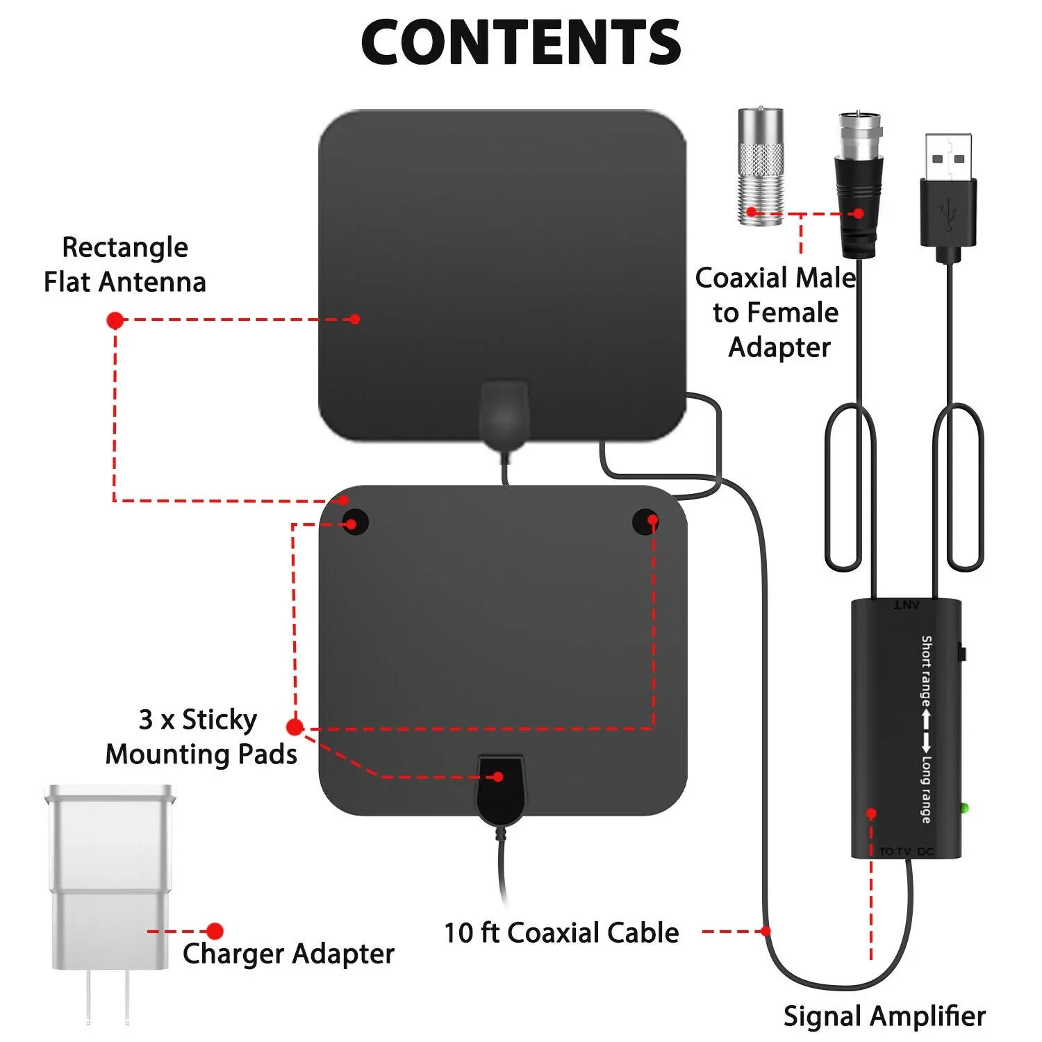 Antenna HDTV Digitale Amplificata Indoor da 300 Miglia con Amplificatore di Segnale